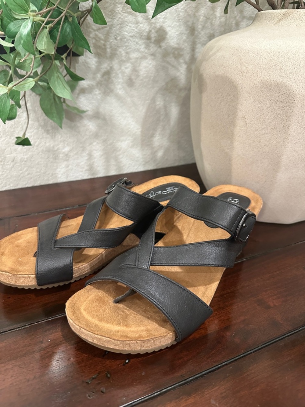 Sofft Black Leather Crisscross Slide Sandals